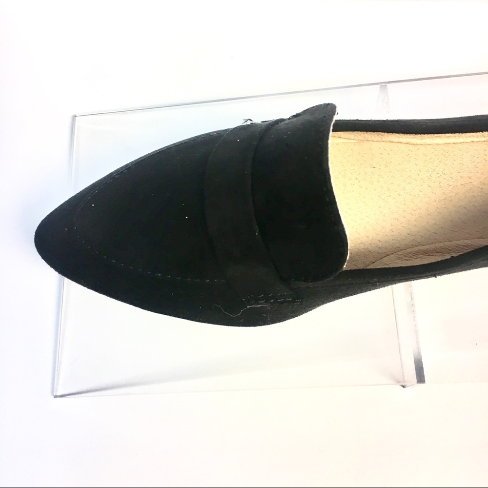 NWT Black Faux Suede Loafers - Pointed Toe Flats - Picture 2 of 5